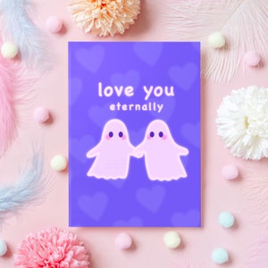 Linda tarjeta de aniversario fantasma / Te amo eternamente / Tarjeta de aniversario de Halloween/octubre para novio, novia, esposa, esposo - ella o él