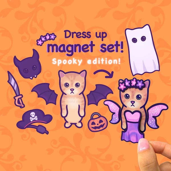 Halloween kat koelkastmagneetset - Spooky Edition | Aankleedspel | El Gato & 6 kostuums | Unieke verjaardag/gewoon omdat cadeau | Gepersonaliseerd!