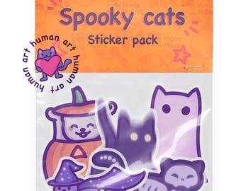 Spooky Cats Sticker Pack | 5 Halloween Vinyl Stickers | Waterproof Bundle