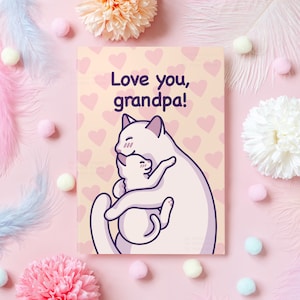 ¡Tarjeta linda del gato del abuelo/te amo, abuelo! / Acurrucarse con gatos y gatitos sanos / Regalo sincero para el día de los abuelos o el cumpleaños del abuelo