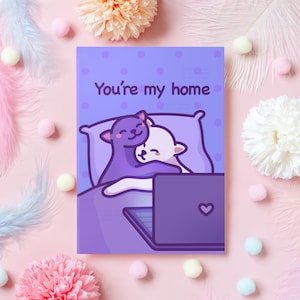 Cute Anniversary Card | Cat Hug | You're My Home | Heartfelt Wedding/Dating Anniversary | For Husband, Wife, Boyfriend, Girlfriend, Her, Him
