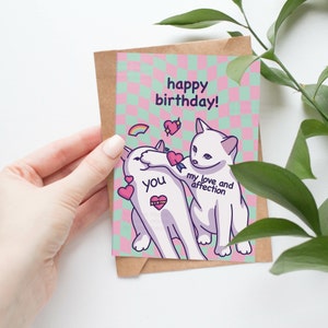 Carte danniversaire drôle Mème de chat Amour et affection Joyeux anniversaire Joli cadeau d'anniversaire pour petite amie, petit ami, mari, femme, elle, lui. image 4