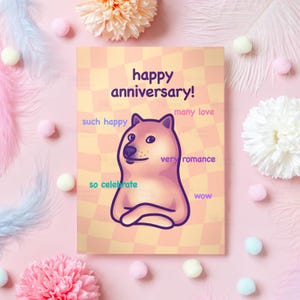Biglietto di auguri per l'anniversario del Doge / Biglietto di auguri con meme di cane divertente e carino / Buon anniversario / Regalo umoristico per fidanzato, fidanzata, marito, moglie - lei o lui