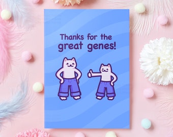 Funny Mother's Day Cat Card | Thanks for the Great Genes! - Jeans Pun | Cute Gift for Mum's Birthday, Mother's Day, Just Because