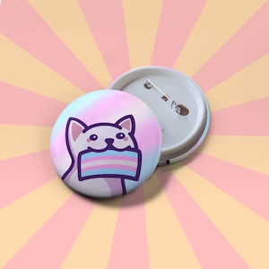 Badge Trans Pride-knop | Schattige kat met een Trans Pride-vlag | LGBTQ+ Pride | Cadeau voor Pride Month en coming-out
