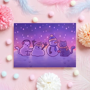 Tarjeta de aniversario con un gato divertido / Ilustración de un muñeco de nieve adorable y saludable / Regalo para novio, esposo, novia, esposa (ella o él)