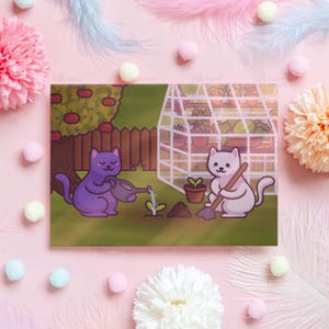 Carte de jardinage mignonne de Saint-Valentin | Illustration de chat en bonne santé | Cadeau pour mari, femme, petit ami, petite amie, partenaire, elle, lui