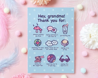 Cute Card for Grandma | Thank You, Grandma! | Card for Grandparents' Day | Wholesome Handmade Gift for Grandmother | A6