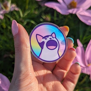 Pop Cat Meme Acrylic Pin 40mm Acrylic Badge with Butterfly Clutch Funny, Sustainable & Eco-Friendly Gift image 2
