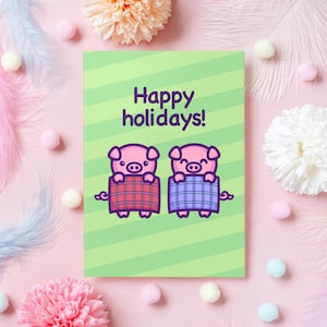 Carte de Noël de cochon mignon | Porcs dans des couvertures | Joyeuses fêtes! | Cadeau pour petit ami, mari, femme, maman, sœur, ami – elle ou lui.