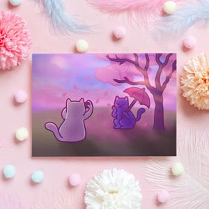 かわいい記念日カード | 桜が散る猫 | 夫、妻、ボーイフレンド、ガールフレンド、パートナー、彼女、彼へのギフト