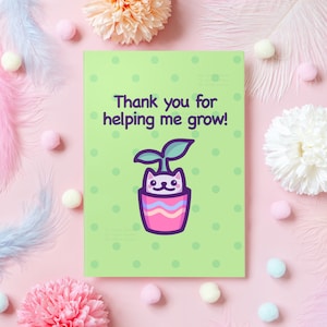 Tarjeta linda del día de la madre del gato / ¡Gracias por ayudarme a crecer! / Tarjeta sincera de agradecimiento al gato para mamá, papá, abuela y abuelo