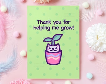 Cute Cat Mother's Day Card | Thank You for Helping Me Grow! | Heartfelt Cat Appreciation Card for Mom, Dad, Grandma, Grandpa