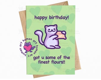 Funny Pun Cat Birthday Card, Got You Some Flours, Cat Lover Gift