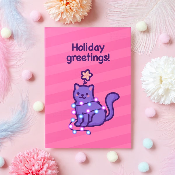 Cute Cat Christmas Card | Happy Holidays! | Wholesome Pet Christmas Gift for Boyfriend, Husband, Girlfriend, Wife, Mom, Sister - Her or Him