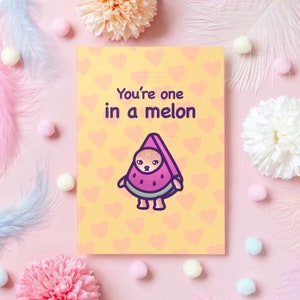Carte de remerciement chat mignon | Vous êtes un dans un melon ! | Carte d'appréciation amusante pour maman, papa, sœur, meilleur ami.