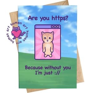Tarjeta de aniversario con gato divertido, ¿Eres HTTPS?, Tarjeta de amor friki, Tarjeta divertida para geeks para ella, para él.