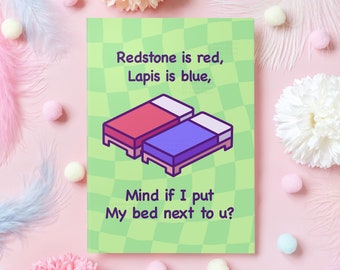 Gamer Anniversary Card | Redstone is Red, Lapis is Blue | Gamer Gifts | For Husband, Wife, Boyfriend, Girlfriend | Gift for Her or Him