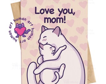 Cute Mother's Day Cat Card | Love You Mum | Cat and Kitten Snuggle Card