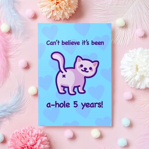 Carte d'anniversaire drôle de 5 ans | Carte Meme Chat Butt | Cadeau du 5e anniversaire pour mari, femme, petit ami, petite amie, elle ou lui