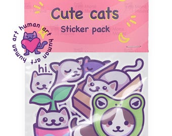 Cute Cat Sticker Pack | Kawaii Vinyl Cat Stickers | Waterproof Bundle