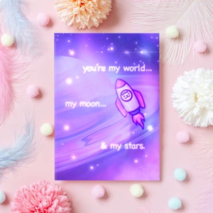 Leuke Space Cat verjaardagskaart | Mijn wereld, mijn maan en mijn sterren | Bruiloft of Dating Jubileum | Voor man, vrouw, vriend - haar of hem