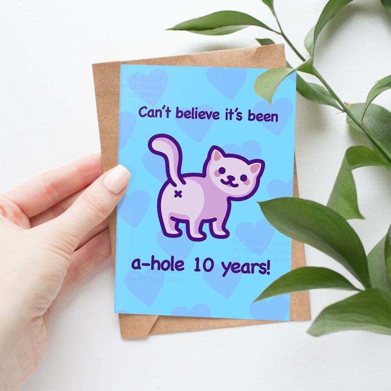 10 Year Anniversary Card Funny Cat Butt Meme Card 10th Anniversary Gift for Husband, Wife, Boyfriend, Girlfriend, Her or Him image 4