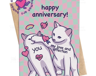 Funny Cat Anniversary Card | Love and Affection | Cat Meme Happy Anniversary Card