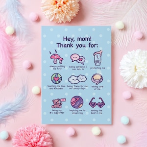 Carte mignonne pour maman | Merci maman! | Carte d'appréciation | Cadeau sain et sucré pour l'anniversaire de maman ou la fête des mères