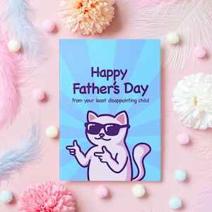 Lustige Vatertagskarte | Alles Gute zum Vatertag von Ihrem am wenigsten enttäuschenden Kind | Humorvolles Katzen Meme Geschenk für Papa | Handgemachte Karte A6/A5