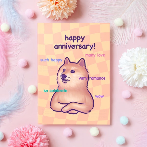 Doge Anniversary Card | Funny & Cute Dog Meme Card | Happy Anniversary | Humorous Gift For Boyfriend, Girlfriend, Husband, Wife - Her or Him