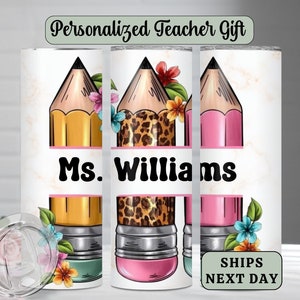 Personalized Teacher Tumbler, Custom Name Coffee Mug for Teacher Appreciation gift from Student, end of year gift ideas, Tumbler with Straw