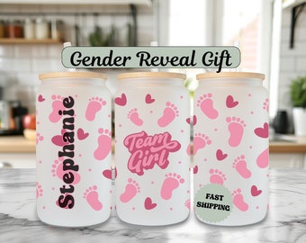 Personalized Gender Reveal Frosted Glass Cup – Team Girl, Party Favor