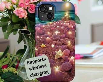 Sparkle Beach iPhone Case: Pink Rock Design, Tough Case