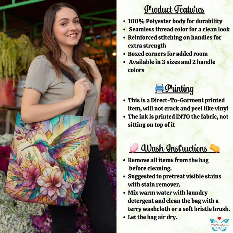 Humming Bird Tote Bag Gift for Bird Lover, Floral Spring Garden Tote ...