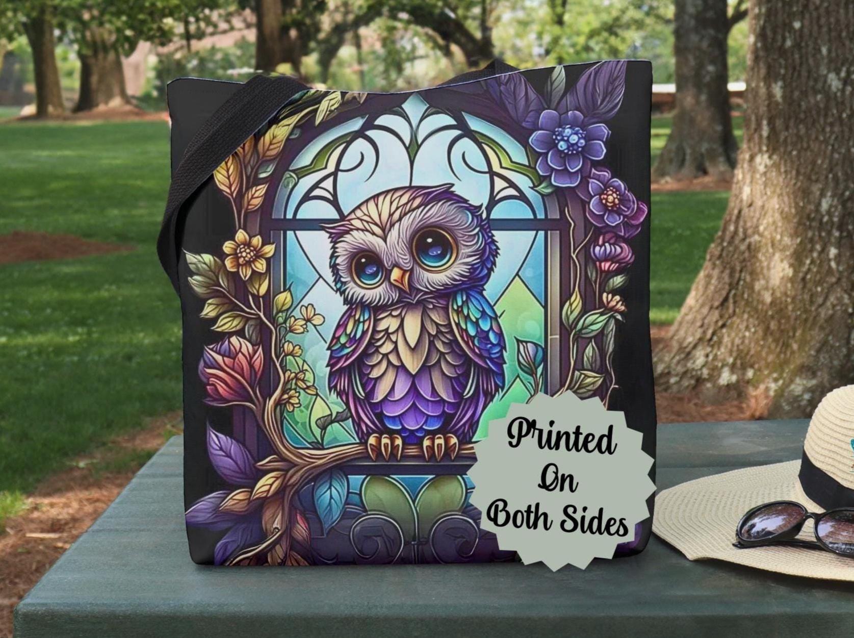 Colorful Owl Tote Bag, Cute Owl Design, Owl Lover Gift, Vibrant Owl Printed Bag, gift for bird lover