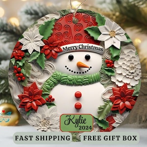 Snowman Christmas Ornament with Name Personalized Snowman Ornament Holiday Season Gift-Snowman Keepsake Gift for Christmas-Fun Ornament gift