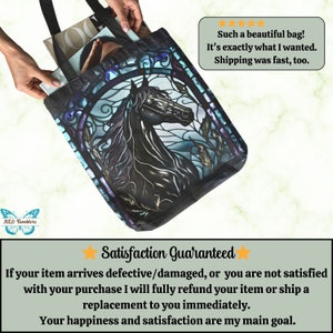 Black horse trendy tote bag-Majestic wildlife animal tote-large reusable bag-cute cool teacher tote-library book tote bag-Stylish Modern bag 13" × 13''