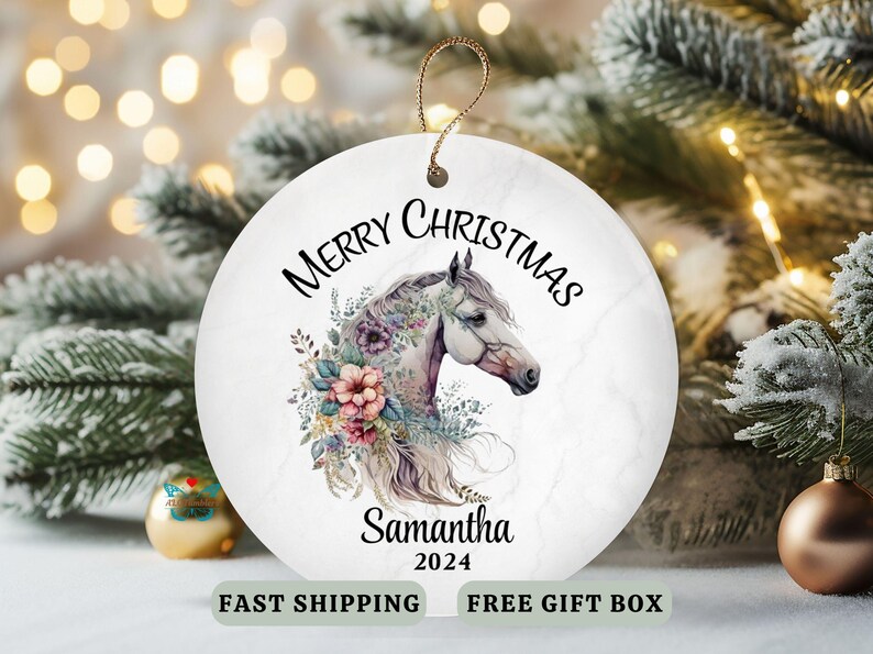 Horse Christmas Ornament With Name for Grandkids Gift, Personalized