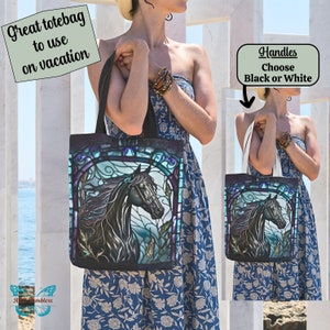 Black horse trendy tote bag-Majestic wildlife animal tote-large reusable bag-cute cool teacher tote-library book tote bag-Stylish Modern bag image 7