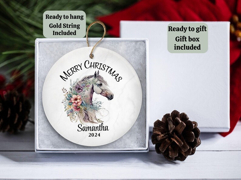 Horse Christmas Ornament With Name for Grandkids Gift, Personalized