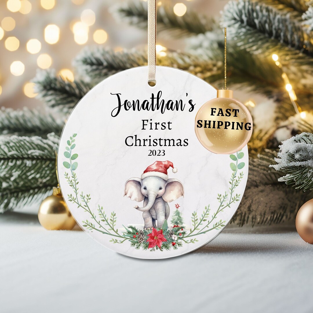 Personalized Baby's First Christmas Elephant Ornament Etsy