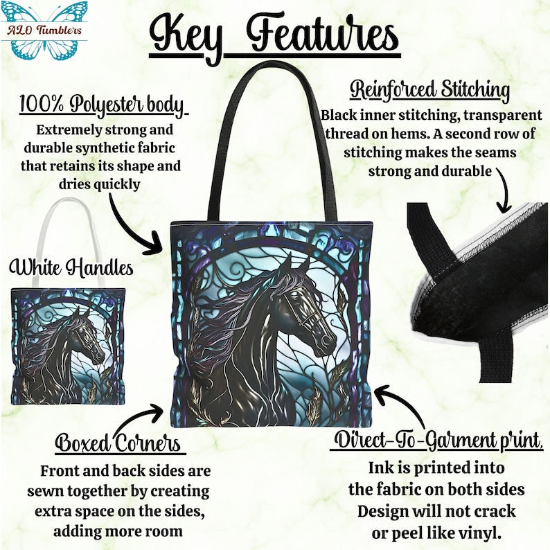 Black horse trendy tote bag-Majestic wildlife animal tote-large reusable bag-cute cool teacher tote-library book tote bag-Stylish Modern bag image 6