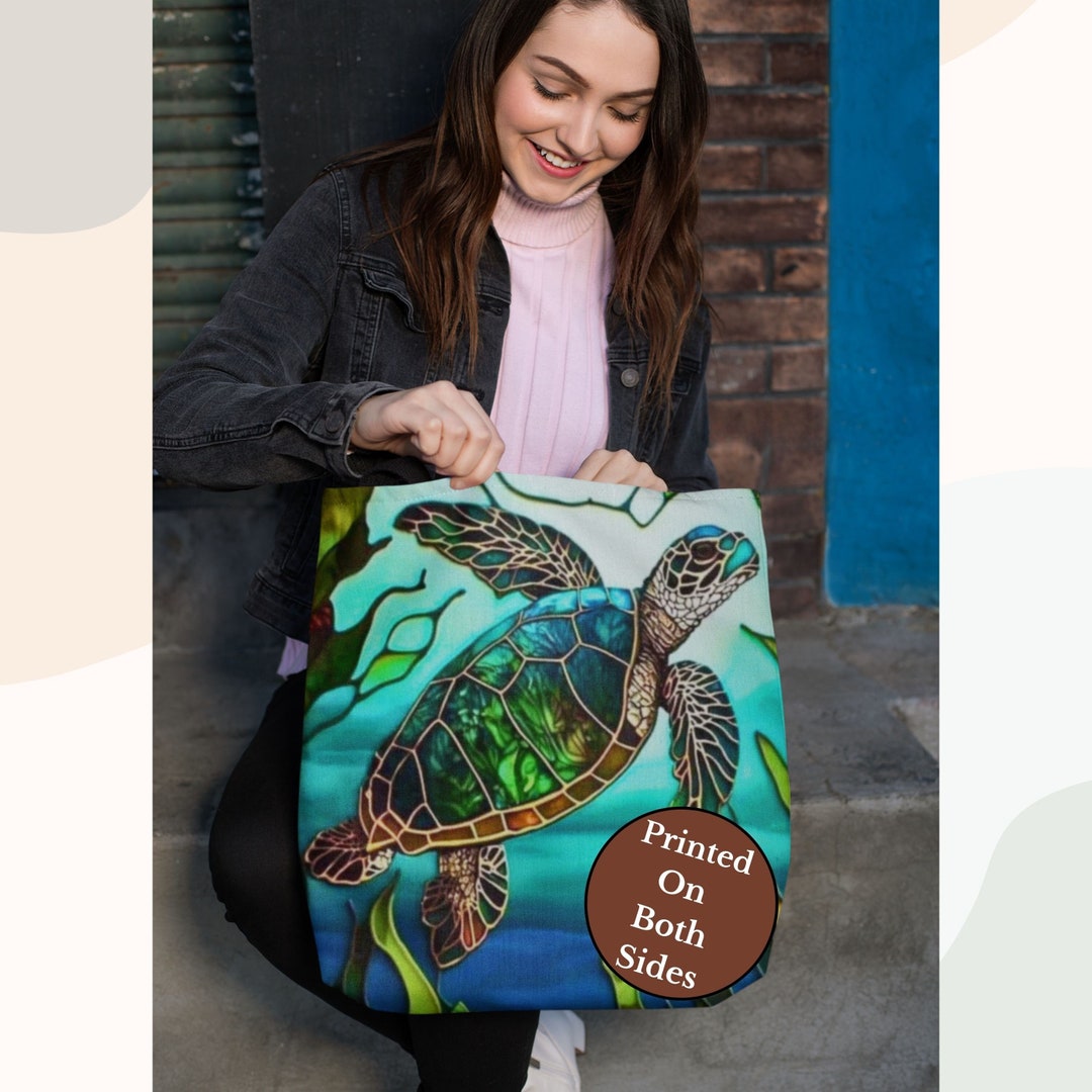 Turtle Trendy Tote Bagsea Life Animal Reusable Bagocean Etsy