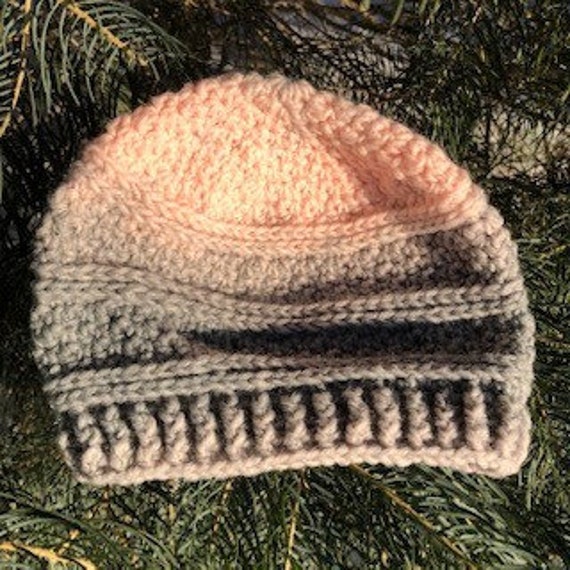 Pink and Gray Crocheted Cozy Warm Winter Beanie Hat - Etsy display picture 1