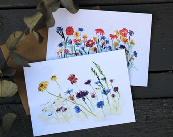 Postcard Set | Set of 2 cards | Flowers | Watercolor | DIN A6 | | with envelope | Map Floral | | birthday card Gift | Kind