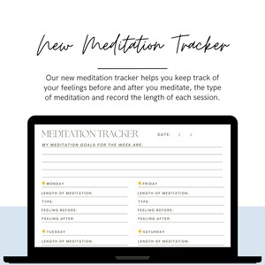 Meditation Tracker, Wellness Tracker, Health Printable, Wellness Journal, Calming Gift, Meditation Planner, Calm - Printable