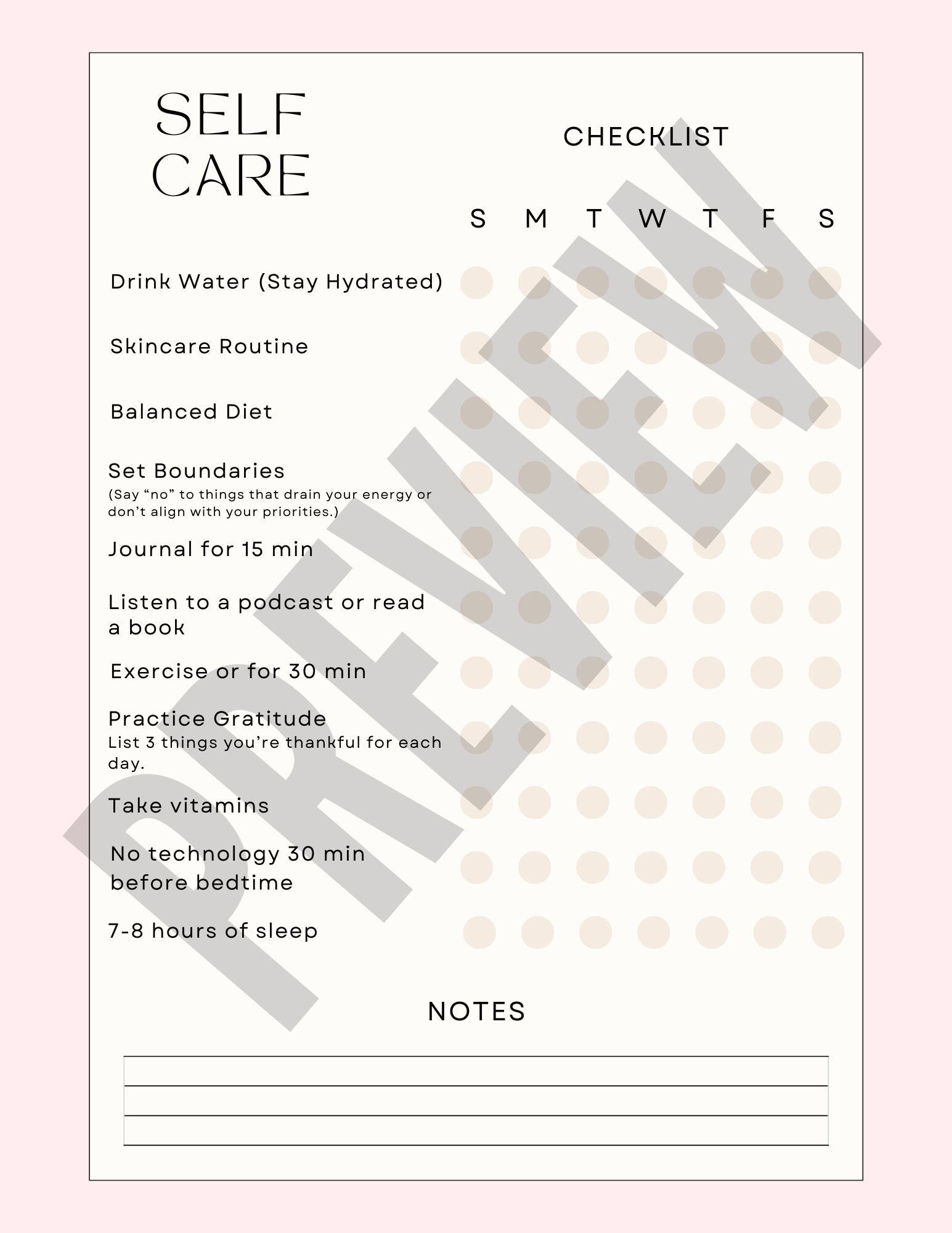 Weekly Self-care Planner PDF Printable Self-care Checklist Wellness ...