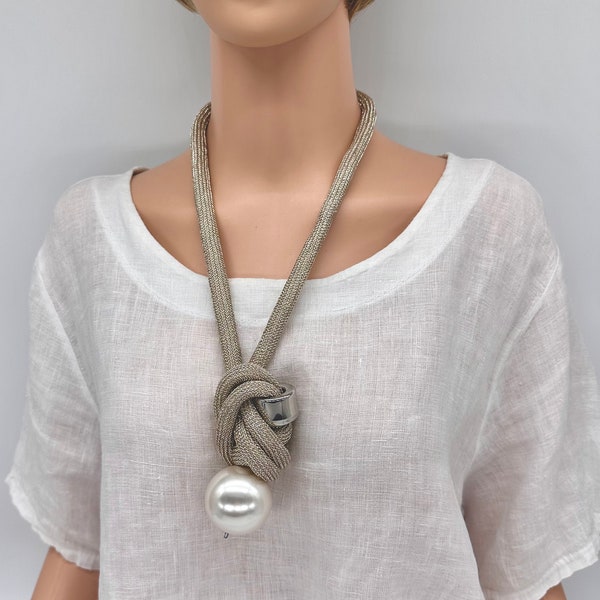 Versatile adjustable statement necklace. Large faux pearl chunky necklace