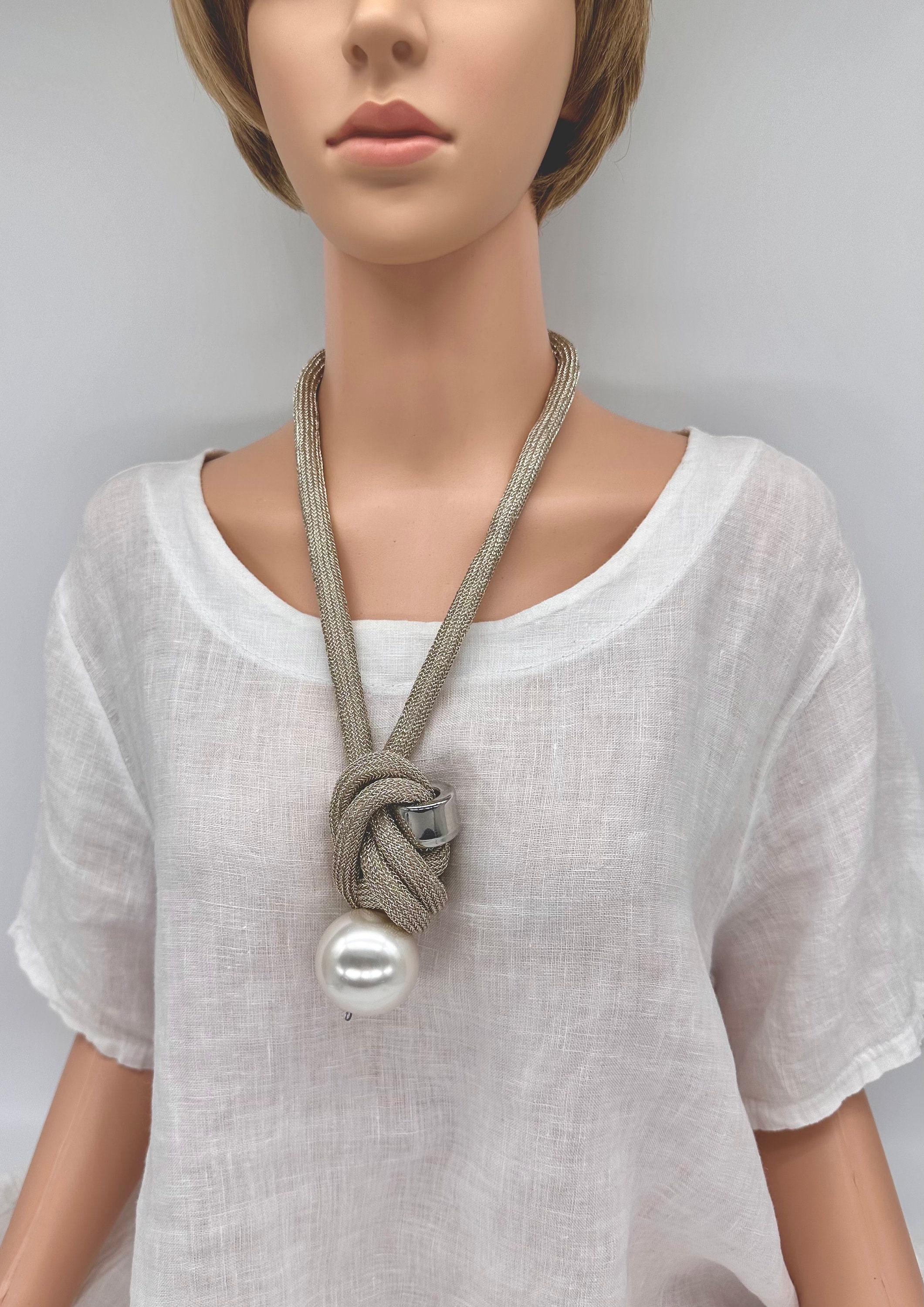Versatile adjustable statement necklace. Large faux pearl chunky necklace